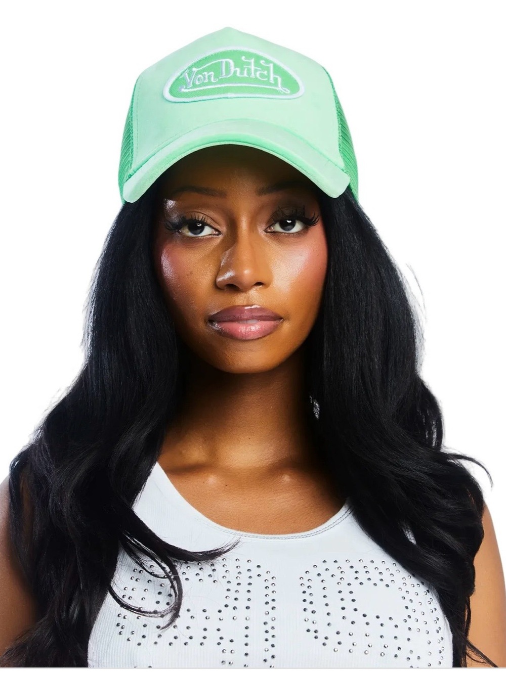 Von Dutch Velvet Bright Green Lime Trucker Hat Y2K NWT